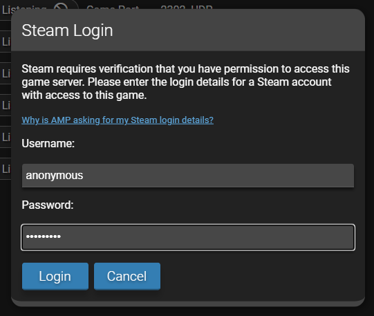 Steam login prompt
