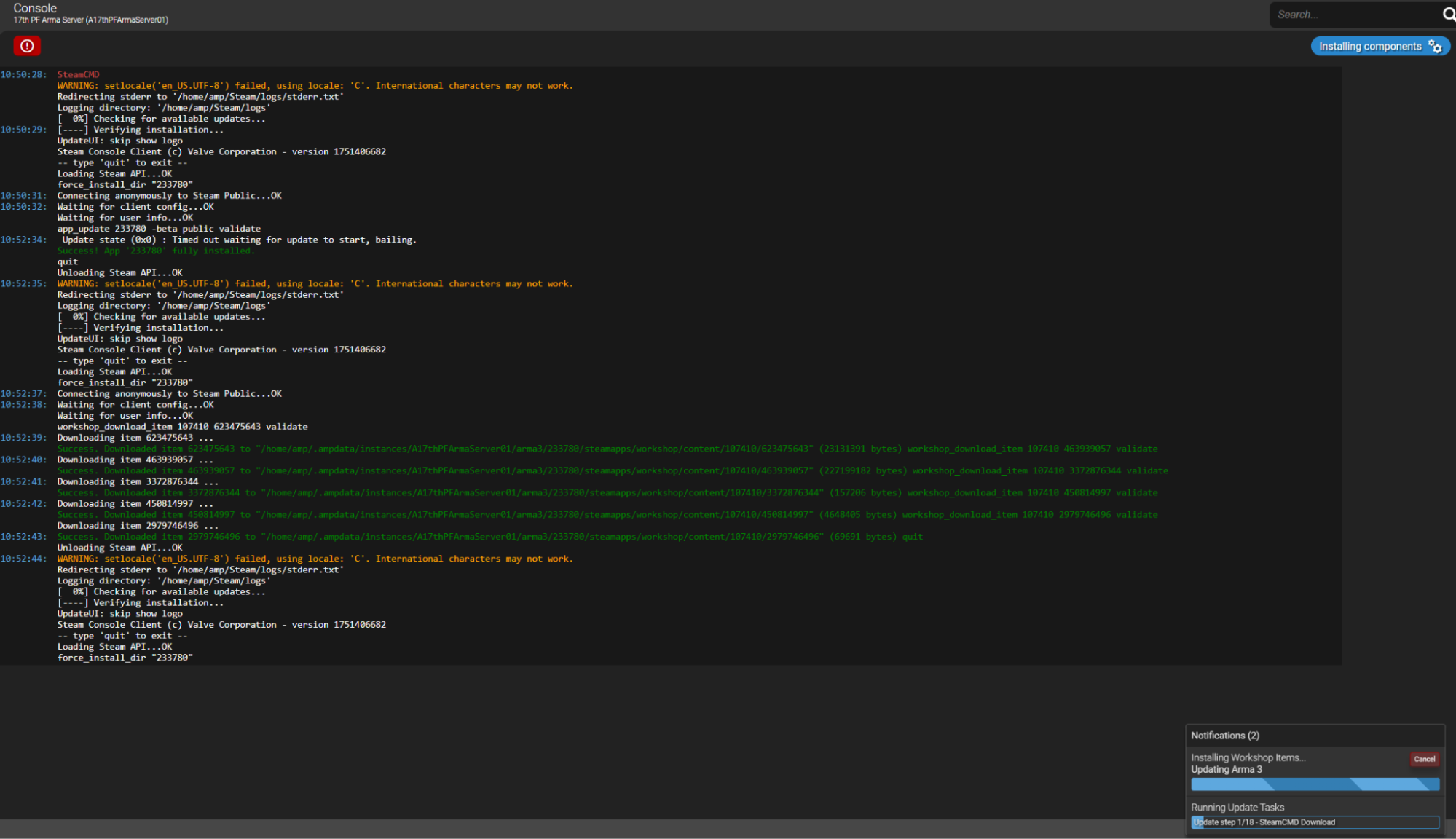 Update notifications and console